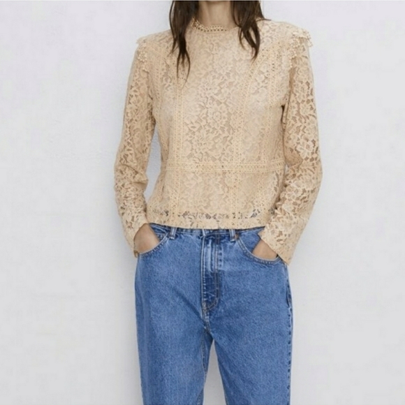 NWT Zara Long Sleeve Lace Crop Top - Picture 2 of 6